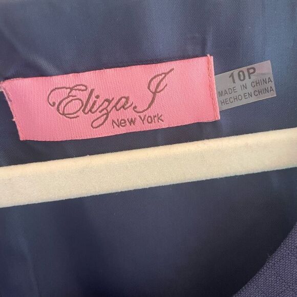 Eliza J Navy Blue Short Cocktail Dress Women’s Sz 10P Feather Accent Sleeveless - Picture 3 of 5